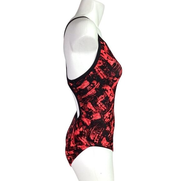 TYR Womens 34 Emulsion Diamondfit Swimsuit Fitted Red Black Lined Racerback - Picture 4 of 10